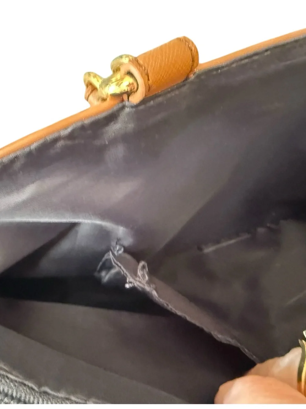 Tommy Hilfiger Cognac Faux Leather Satchel with Gold Hardware